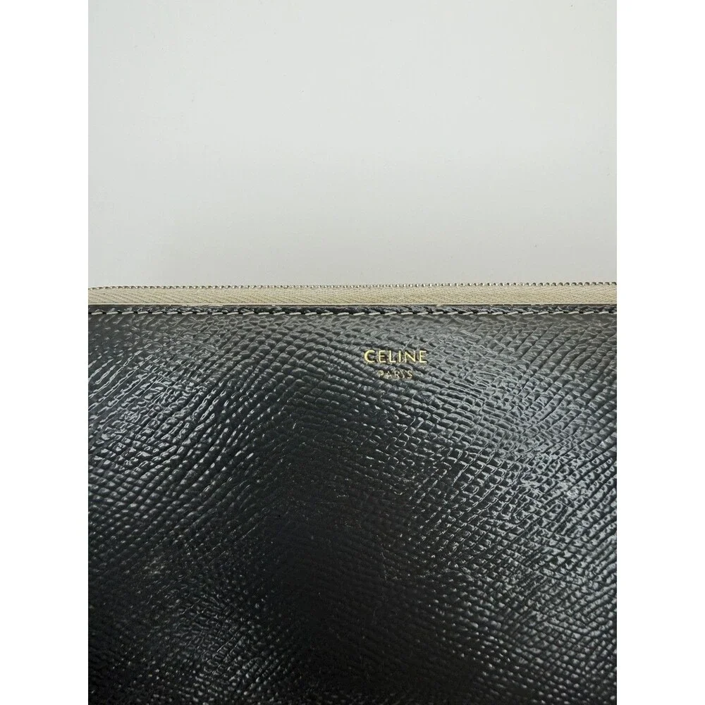 CELINE Logo PVC Leather Zip Around Long Wallet Gray Authentic Designer/132